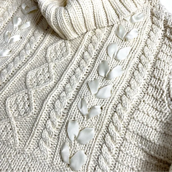 Ralph Lauren Chunky Cable Knit Fisherman Sweater Feminine Coquette XL - Picture 13 of 15